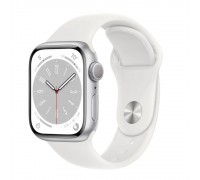 Apple Watch Series 8 41 мм (алюминиевый корпус, серебристый/белый, спортивный силиконовый ремешок)