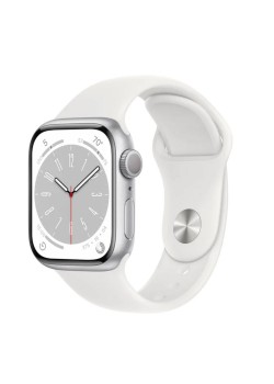 Apple Watch Series 8 41 мм (алюминиевый корпус, серебристый/белый, спортивный силиконовый ремешок)