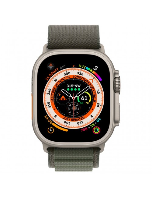 Apple Watch Ultra LTE 49 мм (титановый корпус, титановый/темно-зеленый, текстильный ремешок размера M)